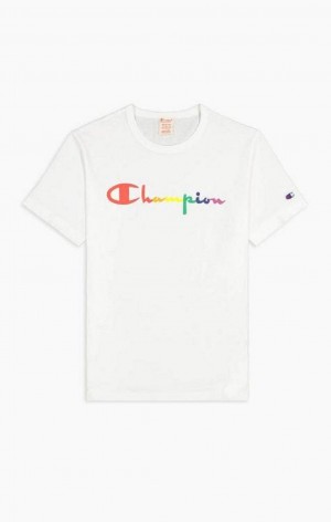 Champion PRIDE Crew Neck T-Shirt Férfi Póló Fehér | 7983-QEJXN