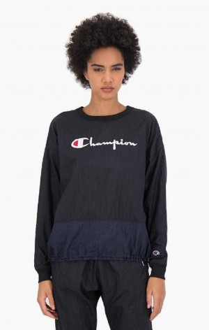 Champion Panel Detail Script Logo Sweatshirt Női Pulóverek Fekete | 1270-GDPFA