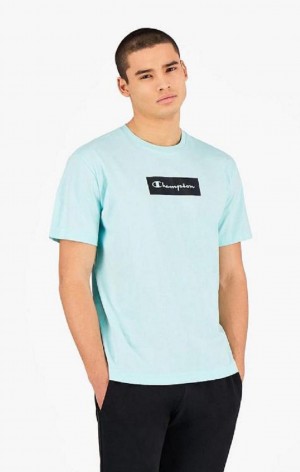 Champion Pastel Box Script Logo T-Shirt Férfi Póló Világos Kék | 4280-SRCAG