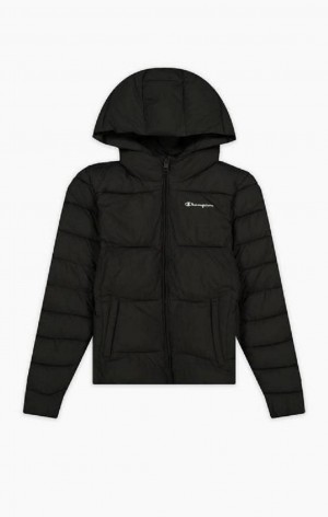 Champion Reflective Logo Párnázott Csuklyás Jacket Női Kabát Fekete | 3584-OZUQB