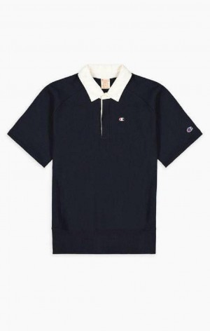 Champion Rövid Sleeve Reverse Weave Polo Sweatshirt Férfi Pulóverek Fekete | 6725-NROZE