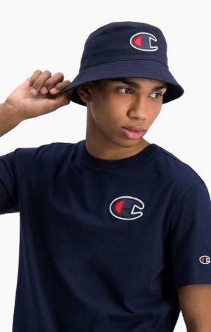 Champion Satin C Logo Crew Neck T-Shirt Férfi Póló Sötéttürkiz | 7985-LUGJN