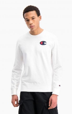 Champion Satin C Logo Pamut Terry Sweatshirt Férfi Pulóverek Fehér | 2479-TVZRN