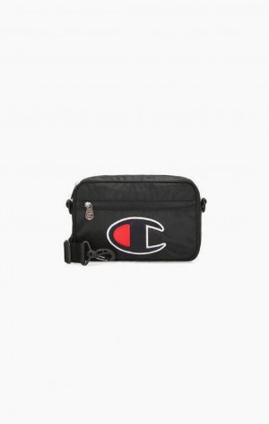 Champion Satin C Logo Patch Shoulder Bag Női Táskák Fekete | 8659-IVZOB