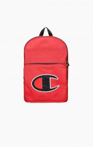 Champion Satin C Logo Patch Zipped Backpack Férfi Táskák Piros | 7051-HRFTB