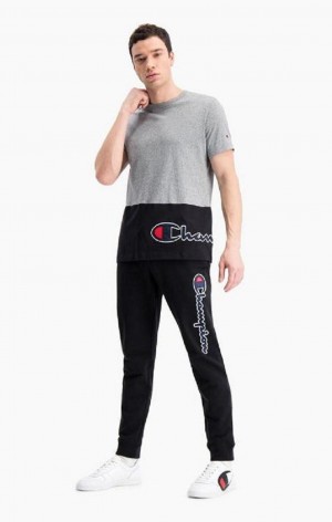 Champion Satin Script Logo Pamut Terry Joggers Férfi Jogger Nadrág Fekete | 7342-GFVRL