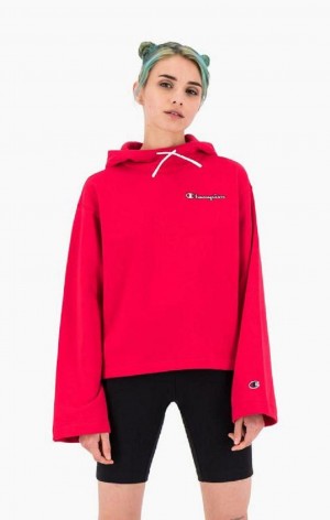 Champion Satin Stitch Script Logo Hoodie Női Kapucnis Pulóver Piros | 8357-FITRW