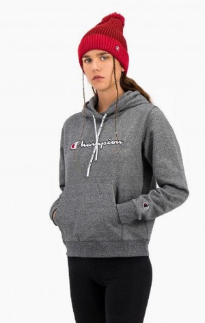 Champion Satin Stitch Script Logo Hoodie Női Kapucnis Pulóver Sötétszürke | 6970-VFZOI