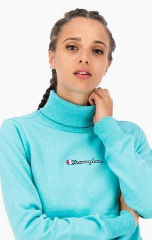 Champion Satin Stitch Script Logo Sweatshirt Női Pulóverek Türkiz | 5392-KJGTZ