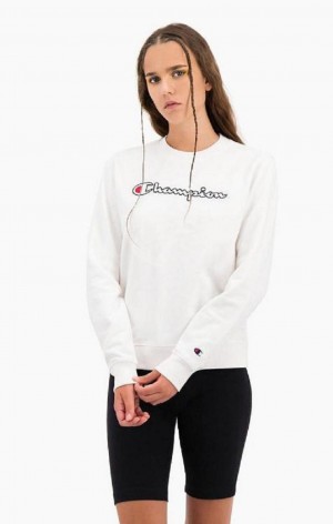 Champion Satin Stitch Script Logo Sweatshirt Női Pulóverek Fehér | 9410-JWAUH