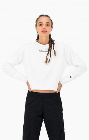 Champion Satin Stitch Script Logo Sweatshirt Női Pulóverek Fehér | 7480-TROUX