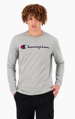 Champion Satin Stitch Script Logo T-Shirt Férfi Póló Világos Szürke | 6403-FHULK