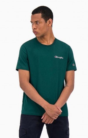 Champion Satin Stitch Small Script Logo T-Shirt Férfi Póló Világos Zöld | 8321-UNQSB