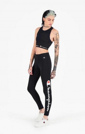 Champion Script Logo 7/8 Leggings Női Jogger Nadrág Fekete | 7250-DVFBC