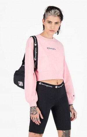 Champion Script Logo Cropped Boxy Sweatshirt Női Pulóverek Rózsaszín | 5604-CLAFP