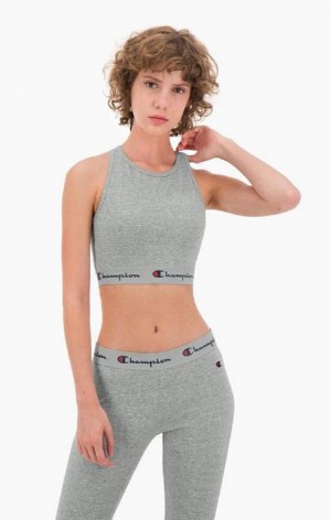 Champion Script Logo Derekú Racer Back Sports Bra Női Sport Melltartó Világos Szürke | 2936-URNQF