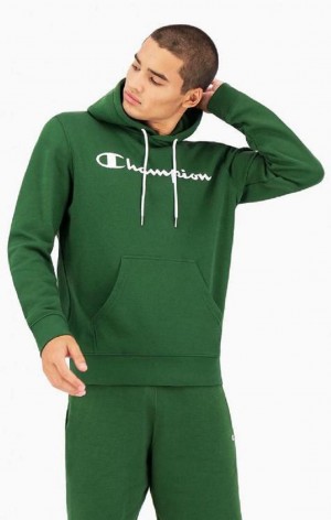 Champion Script Logo Fleece Hoodie Férfi Kapucnis Pulóver Világos Zöld | 5361-JTWSP