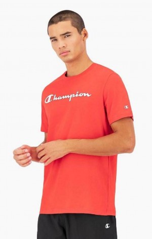 Champion Script Logo Jersey T-Shirt Férfi Póló Piros | 7359-MLXVQ