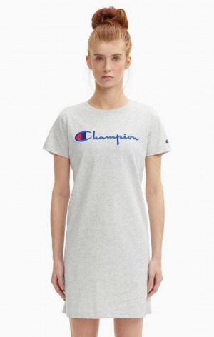 Champion Script Logo Midi T-Shirt Ruha Női Ruha Világos Szürke | 0847-BXRGL