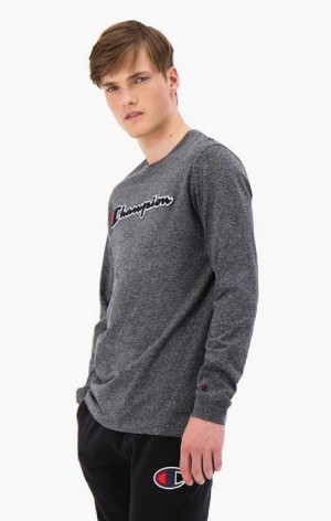 Champion Script Logo Pamut Jersey Sweatshirt Férfi Pulóverek Sötétszürke | 7104-WAMQT