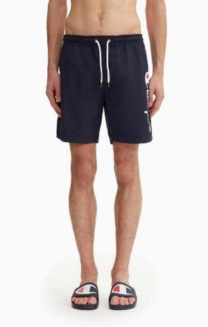 Champion Script Logo Print Board Shorts Férfi Fürdőruha Sötétkék | 3740-VFJUL