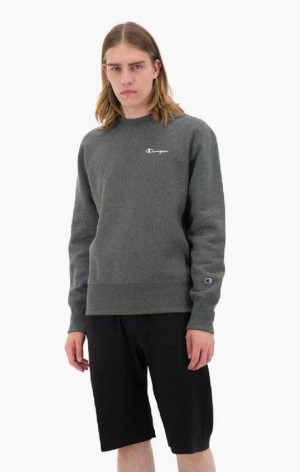 Champion Script Logo Reverse Weave Sweatshirt Férfi Pulóverek Sötétszürke | 6182-EHKOM