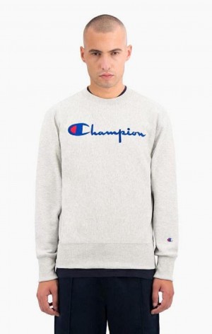 Champion Script Logo Reverse Weave Sweatshirt Férfi Pulóverek Szürke | 0942-TYHUV