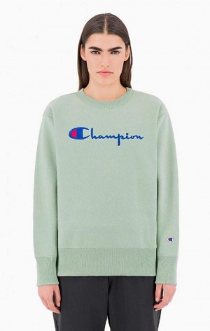 Champion Script Logo Reverse Weave Sweatshirt Női Pulóverek Zöld | 6850-ESYIO