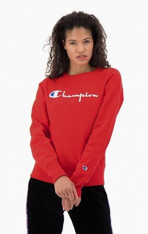 Champion Script Logo Reverse Weave Sweatshirt Női Pulóverek Piros | 4812-RVPDT