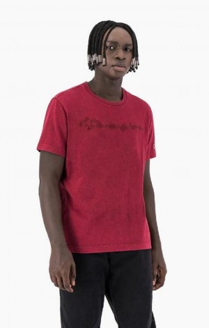 Champion Script Logo Washed T-Shirt Férfi Póló Bordó | 5428-LSTPU