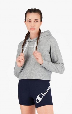 Champion Small Script Logo Hoodie Női Kapucnis Pulóver Világos Szürke | 8913-QBWLT