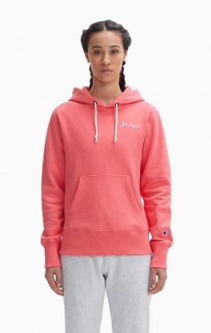 Champion Small Script Logo Hoodie Női Kapucnis Pulóver Korall | 7038-SHOVL