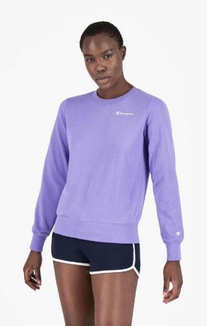 Champion Small Script Logo Spring Pamut Terry Sweatshirt Női Pulóverek Lila Olivazöld | 7514-GNHXV