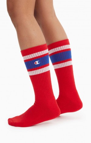 Champion Stripe Bordázott Crew Socks Férfi Zokni Piros | 9402-LXHNJ