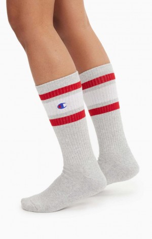 Champion Stripe Bordázott Crew Socks Női Zokni Világos Szürke | 4953-NZHOB