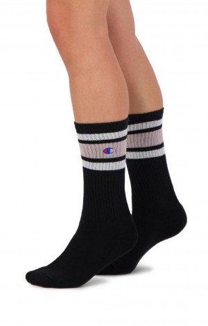 Champion Stripe Bordázott Crew Socks Női Zokni Fekete Rózsaszín | 2765-IYXKV