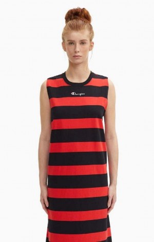 Champion Stripe Tank Jersey Maxi Ruha Női Ruha Piros Fekete | 5793-YCUQA