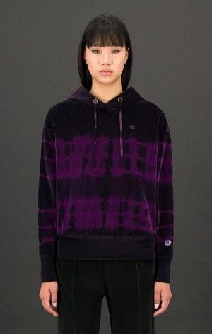 Champion Tie Dye C Logo Velour Hoodie Női Kapucnis Pulóver Barna | 8529-OXSVL