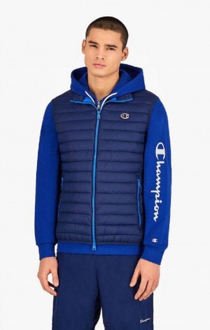 Champion Ujjatlan Paneled Gilet Férfi Kabát Sötétkék | 6310-SMKQP