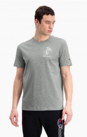 Champion Utcai Sports Grafika Print T-Shirt Férfi Póló Sötétszürke | 5089-YQODW