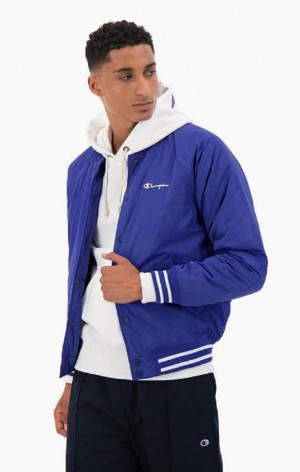 Champion Varsity Bomber Jacket Férfi Kabát Sötétkék | 5024-GERAC