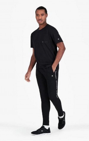 Champion Vertical Script Logo Print Joggers Férfi Jogger Nadrág Fekete | 7485-XEBJQ