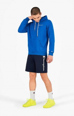 Champion Vertical Script Logo Shorts Férfi Rövidnadrág Sötétkék | 4756-SCLKR