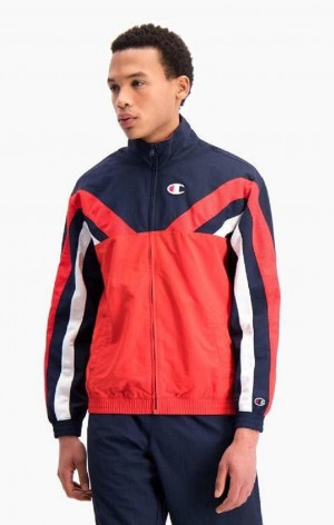 Champion Zip-Up Colour Block And Stripe Pálya Jacket Férfi Kabát Piros | 9864-JICZO