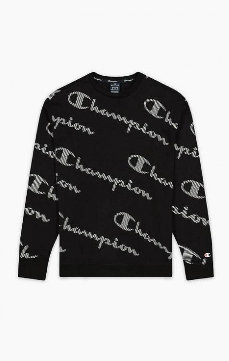 Champion All-Over Csíkos Effect Script Logo Print Sweatshirt Férfi Pulóverek Fekete | 2437-ZJQBN