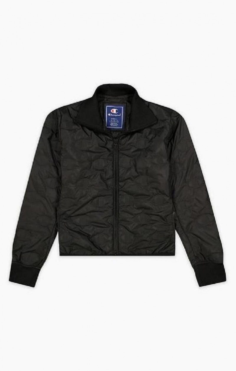 Champion Allover C Logo Zip-Up Párnázott Jacket Női Kabát Fekete | 5263-TOAJN