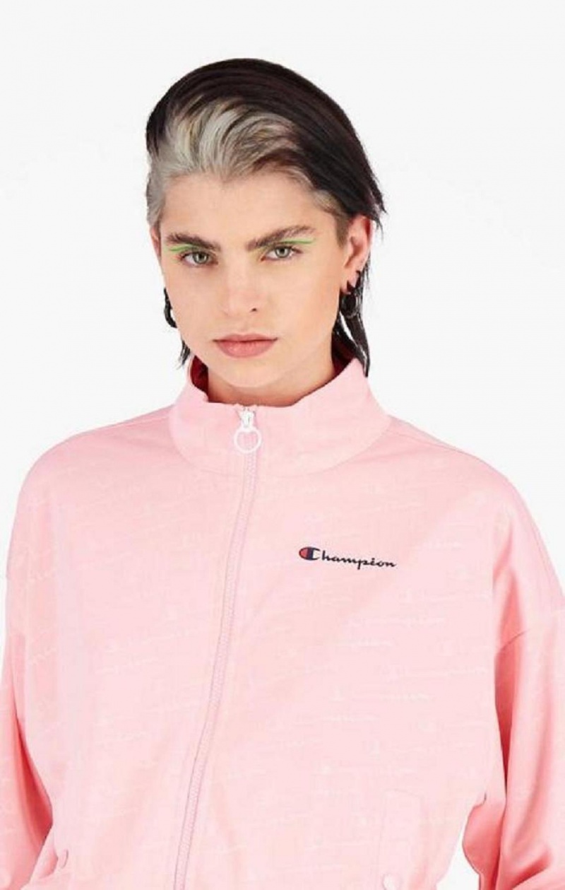 Champion All-over Script Logo Print Cropped Jacket Női Kabát Rózsaszín | 8647-XSQRA