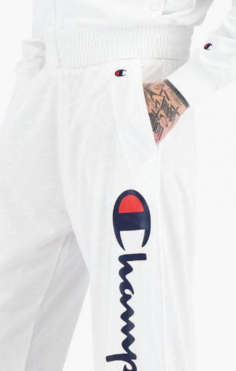 Champion All-over Script Logo Print Pálya Pants Női Jogger Nadrág Fehér | 6085-NJQEU