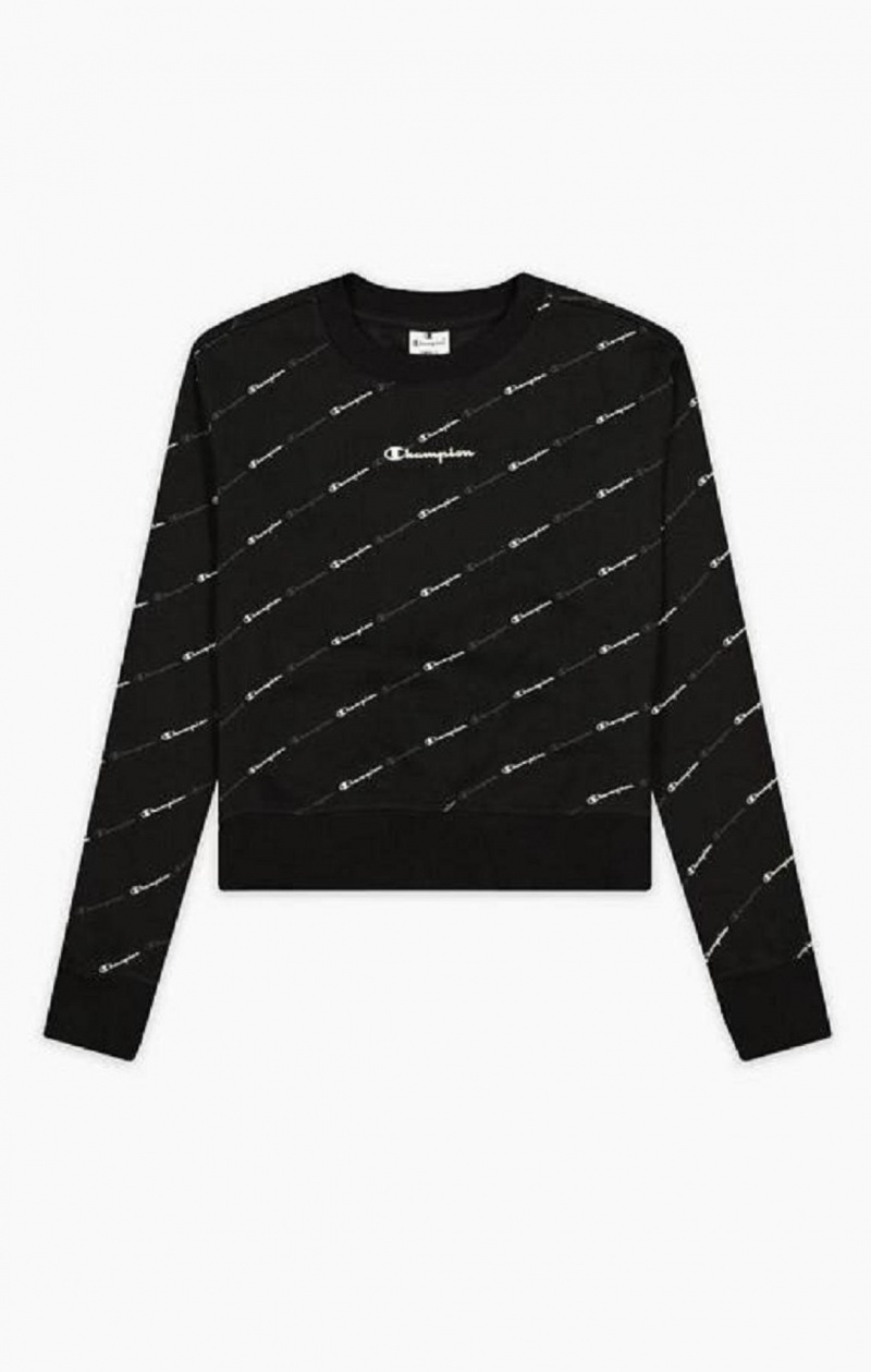 Champion All-over Script Logo Sweatshirt Női Pulóverek Fekete | 9432-GPRWQ