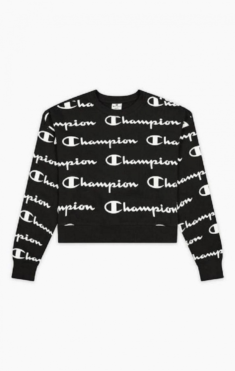 Champion All-over Script Logo Sweatshirt Női Pulóverek Fekete | 1375-VNIDC